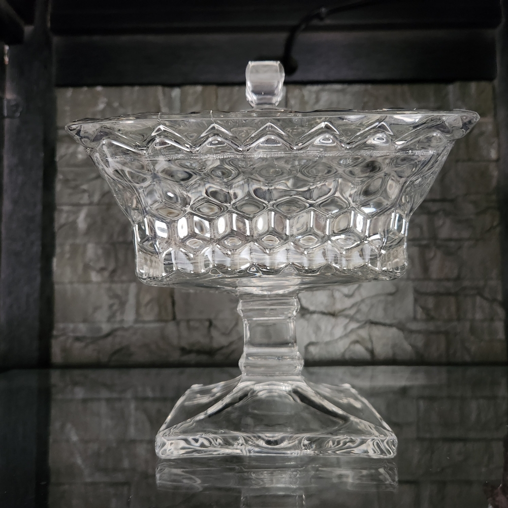 VTG Fostoria American Clear Wedding Bowl With Lid /Candy Dish/Compote HEAVY! - Picture 3 of 16